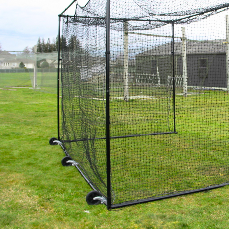 BCI Portable backstop showing the three wheels