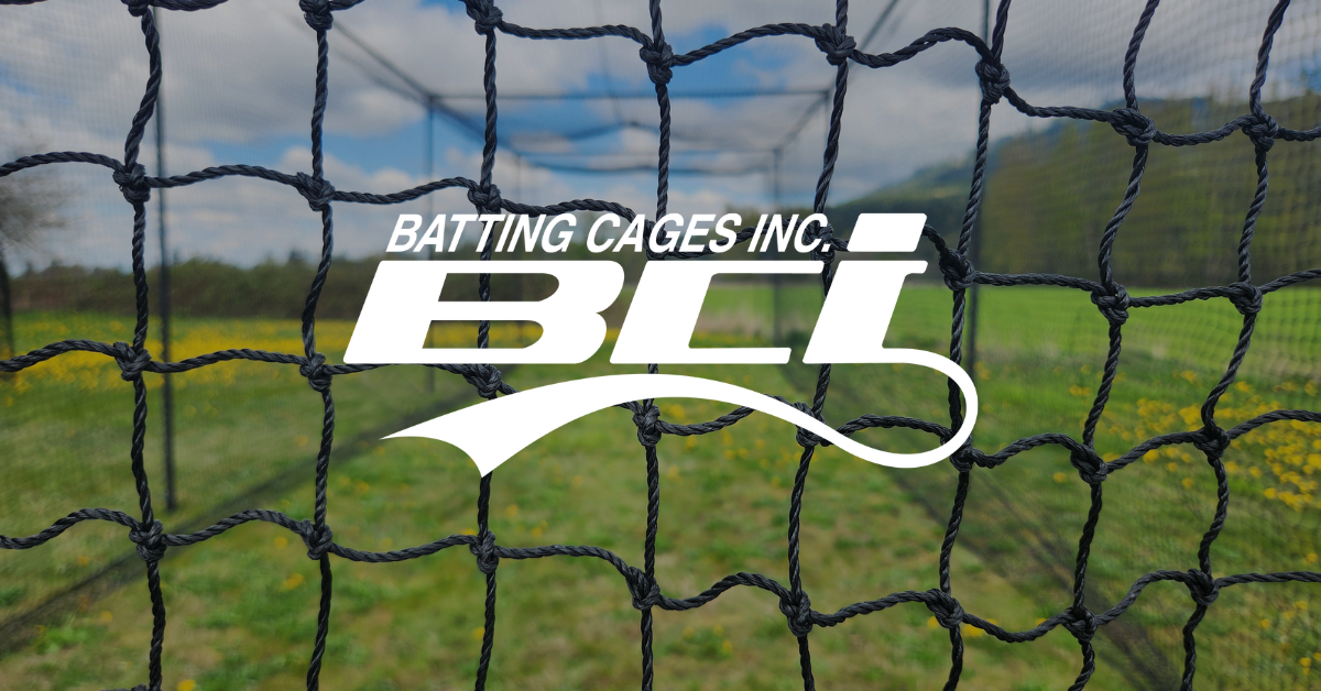 Batting cages inc logo over batting cage netting 