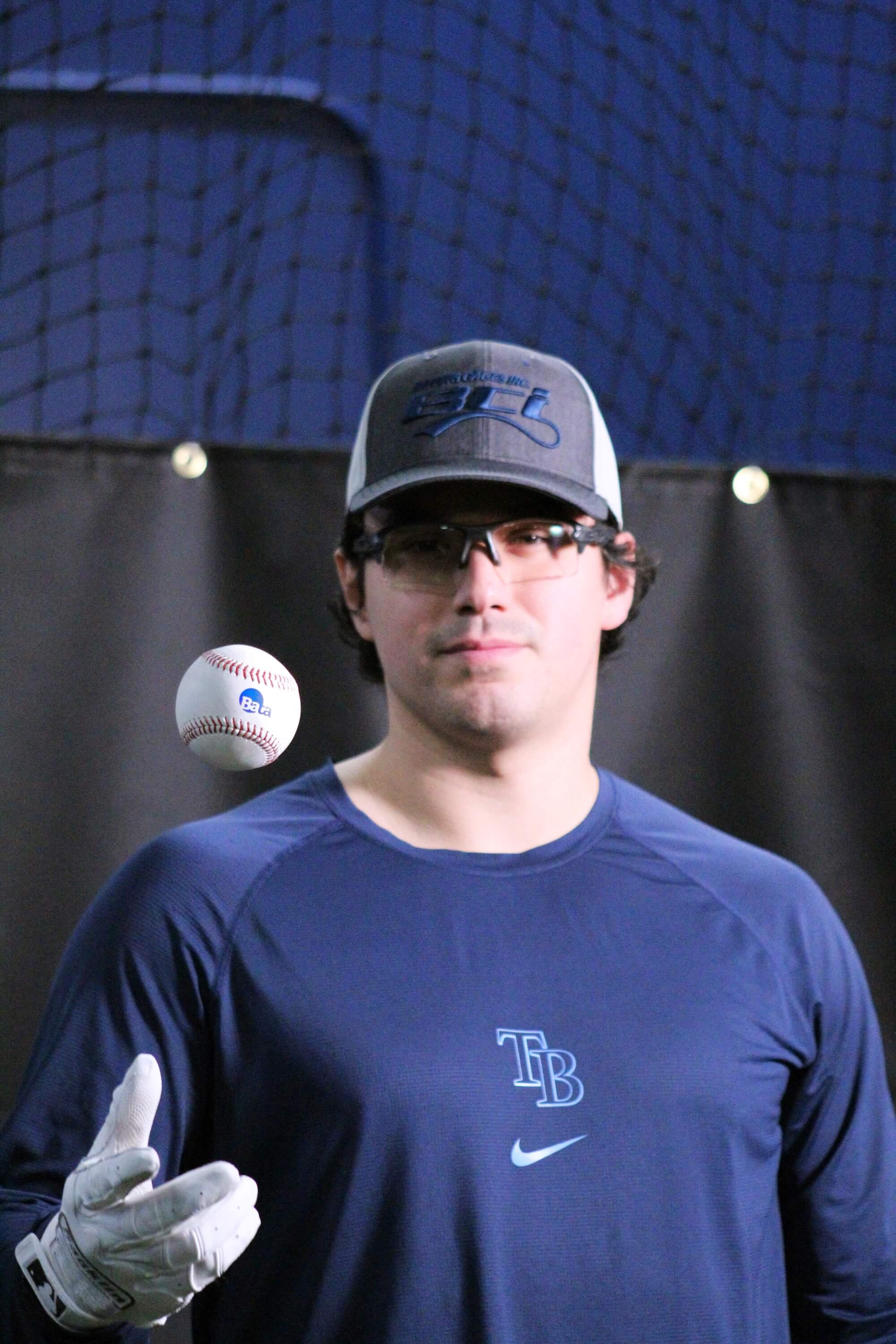 Austin Shenton throwing Bata low seam baseball