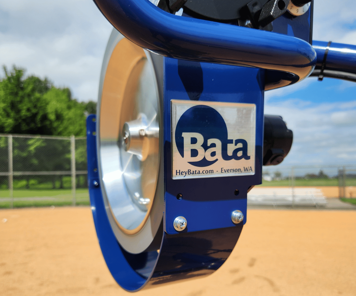Bata B1 curveball pitching machine sticker that shows the Bata logo