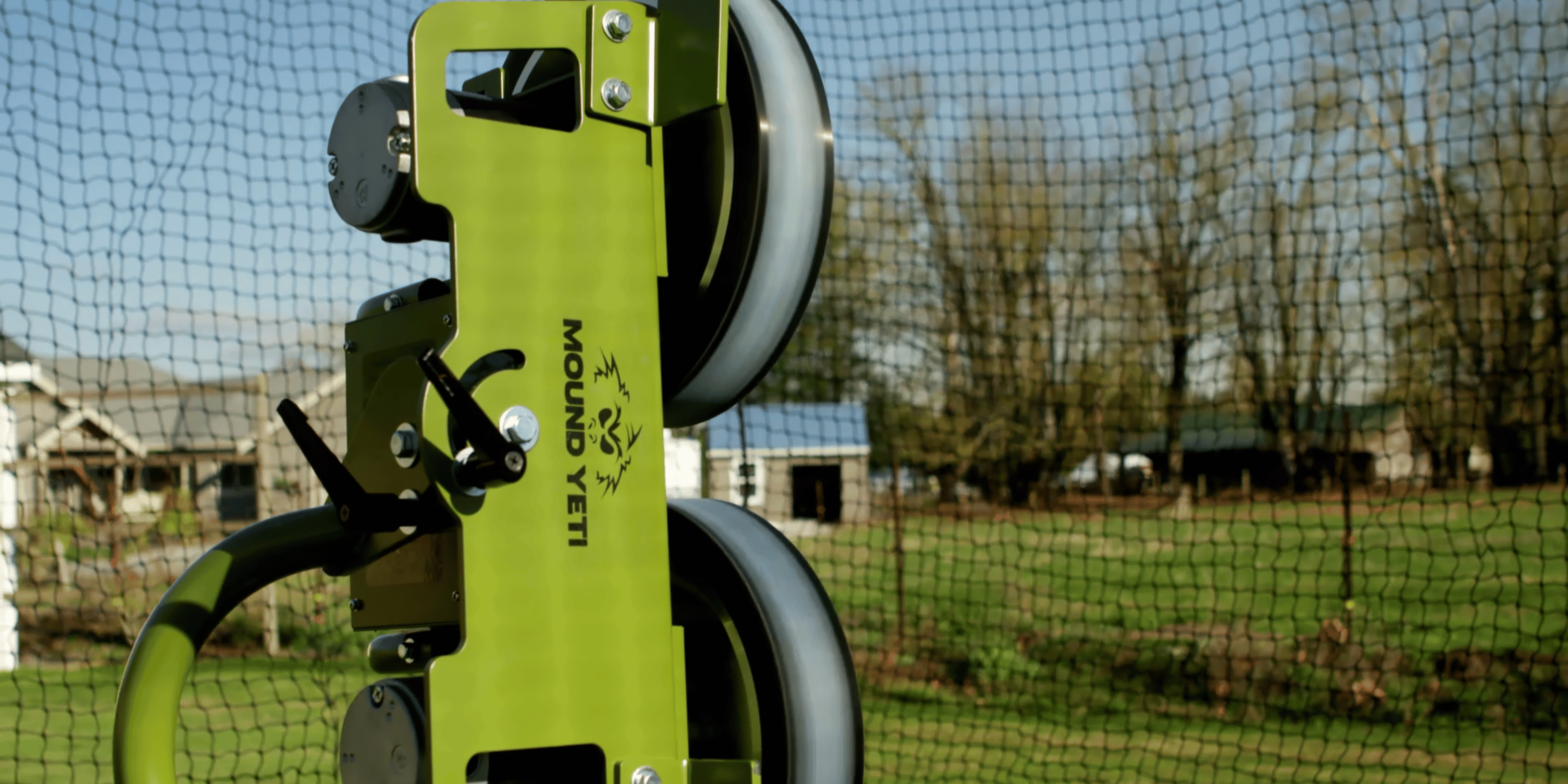 Mound yeti 2 pitching machine in batting cage 