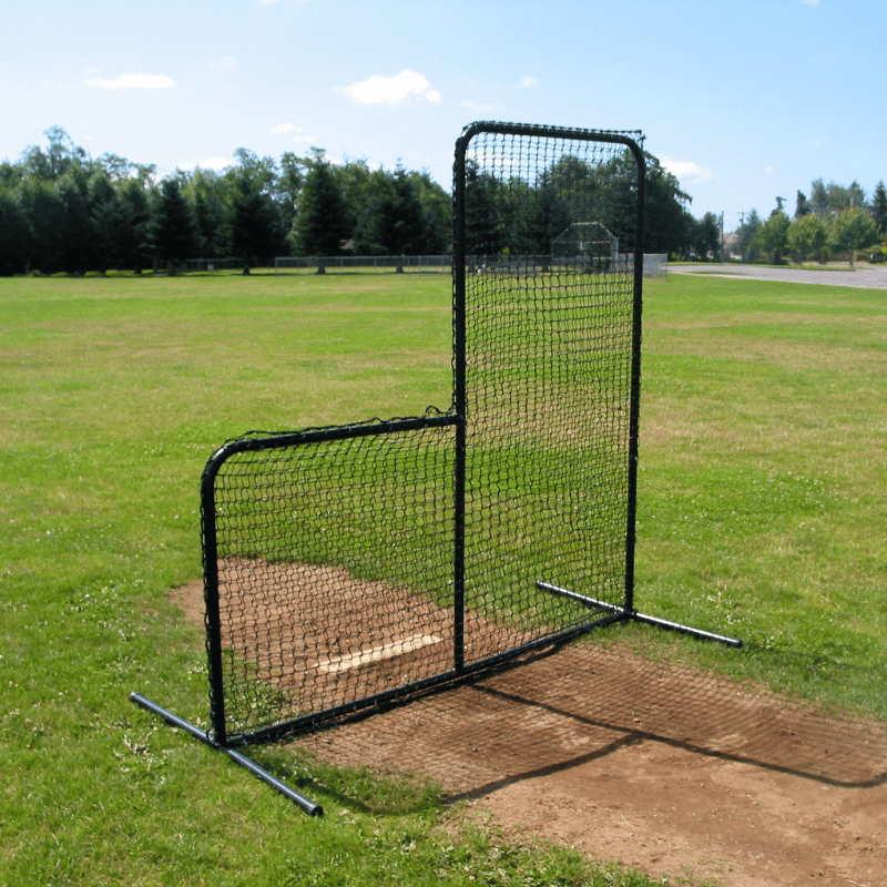 Standard L-Screen on pitching rubber in baseball field