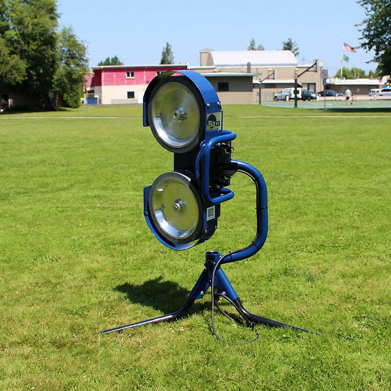 BATA-2 Pitching Machine in softball position on grass