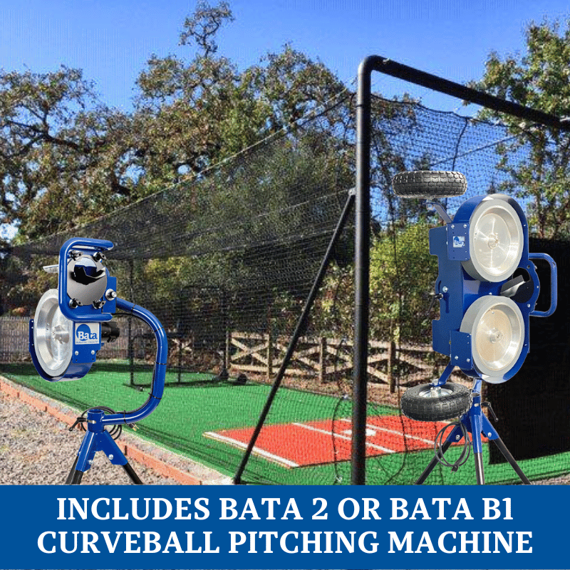 Iron Horse Ultra Batting Cage System with the Bata B1 curveball and Bata 2 pitching machine