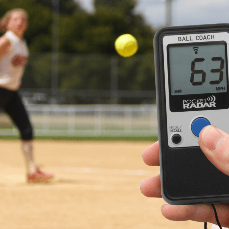 Pocket Radar Ball Coach tracking softball players ball