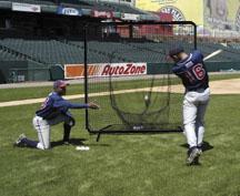 Major League players using the 7x7 Soft Toss Net & Frame on the baseball field