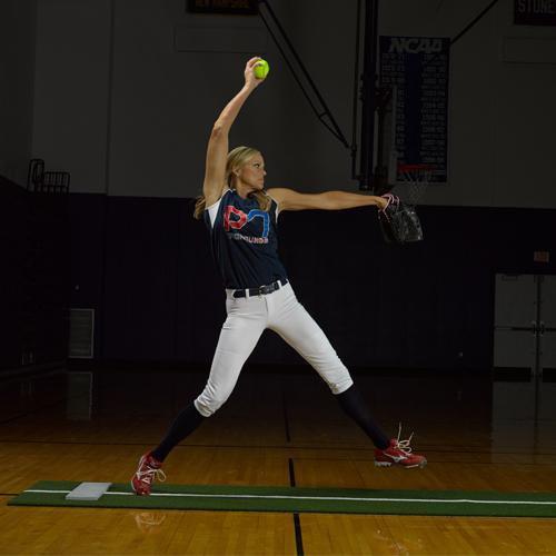 ProMound Jennie Finch Full Length Mat w/ Powerline being used by Jennie Finch in a gym