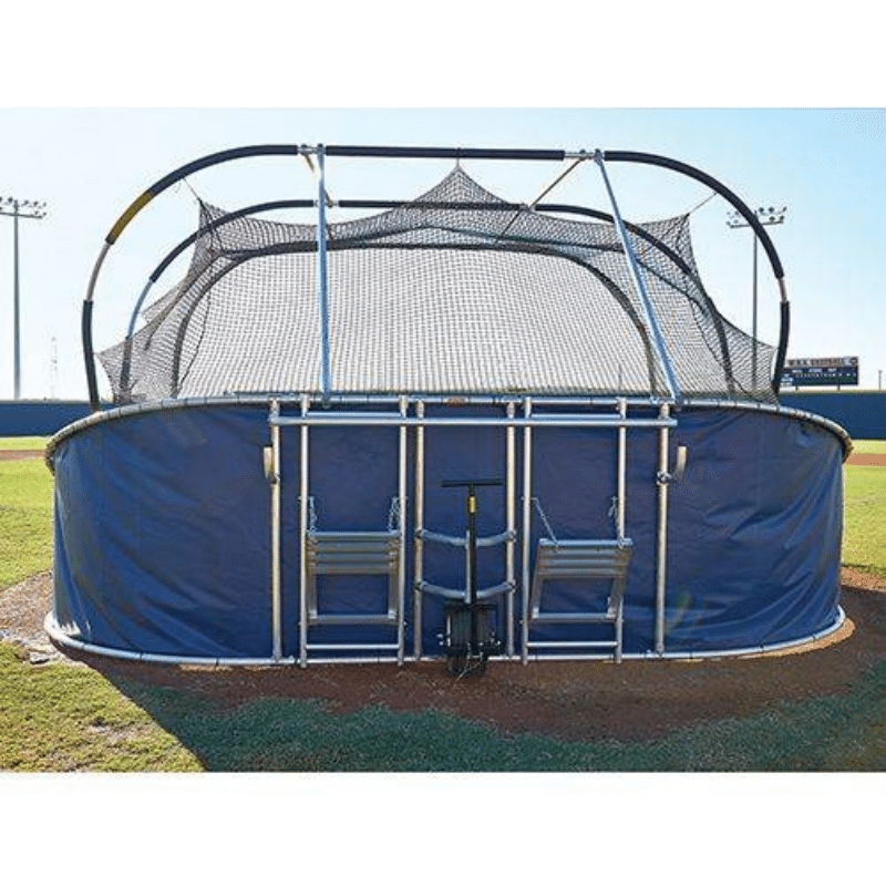 The Bubba Elite Batting Cage behind