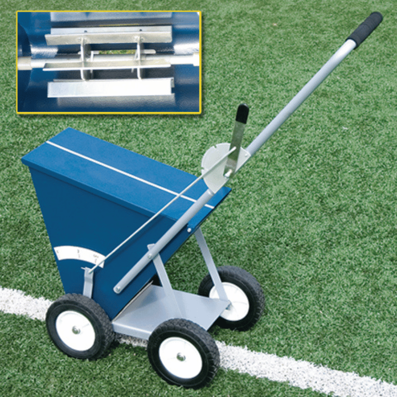 Alumagoal 4-Wheel Steel Dry Line Marker marking the field with a white line